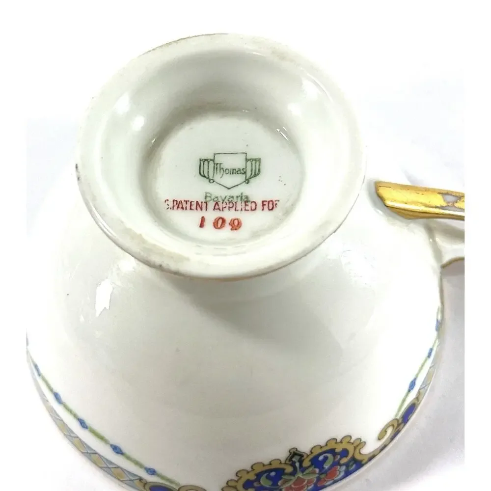 Thomas Bavaria Demitasse Cup & Saucer Blue Floral Gold Trim German Porcelain